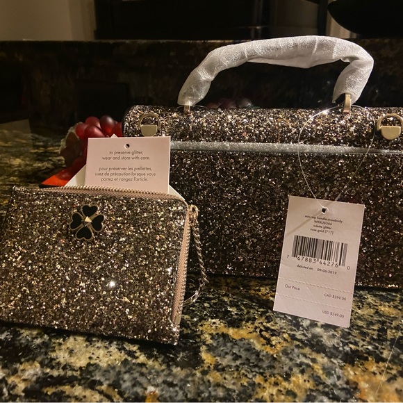 NWT Kate Spade ♠️ Rose Gold Odette Glitter Mini Top Handle Crossbody Card Holder - Picture 5 of 11